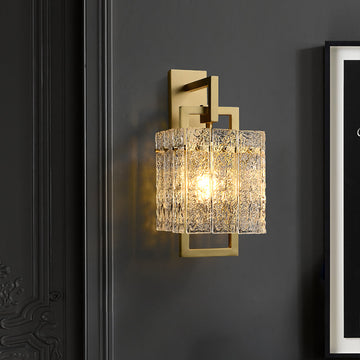 Modern 1-Light Brass Decorative Wall Sconce with Water-ripple Glass Shade